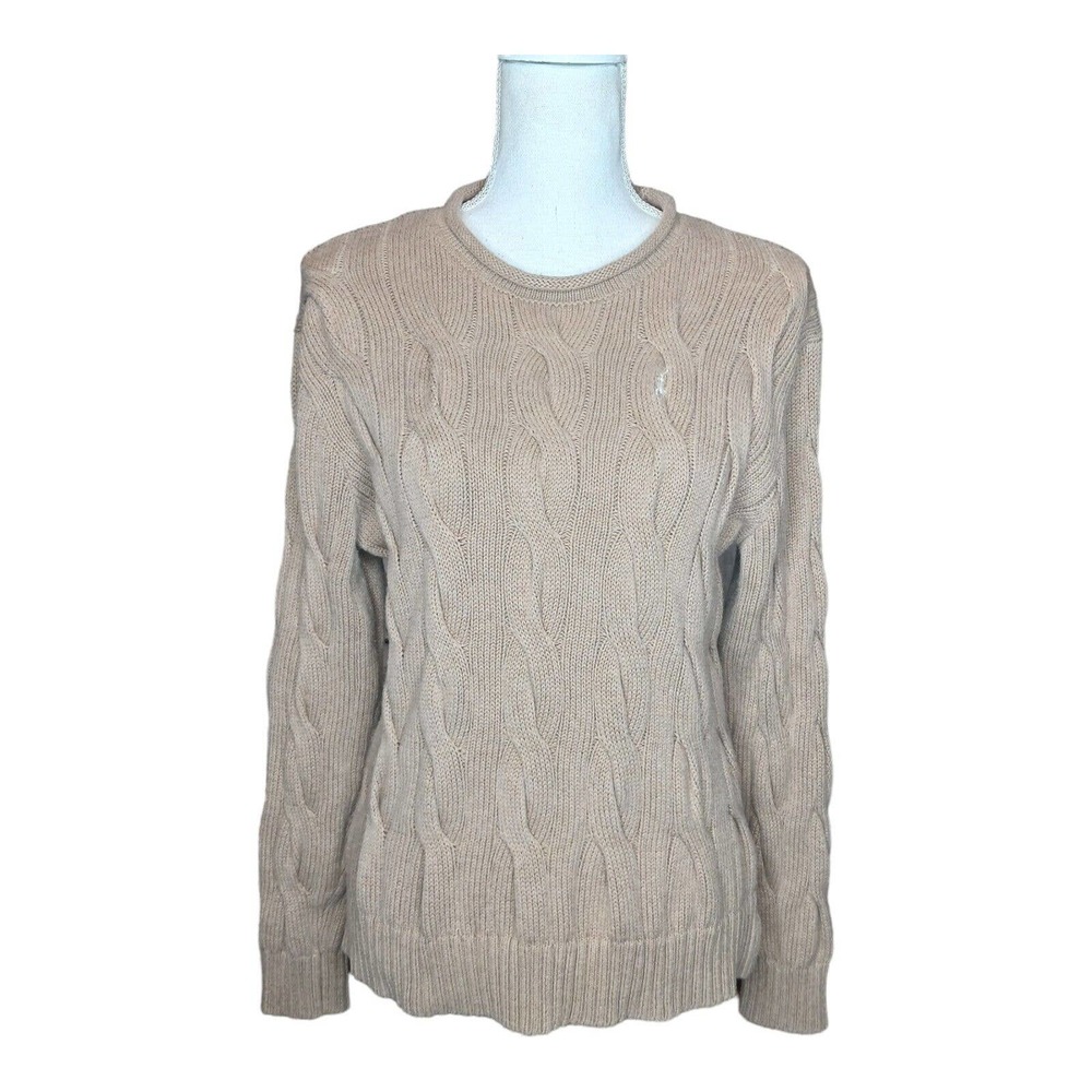 Polo Ralph Lauren Sweater Womens Neutral Cable Knit Small Pony Cotton Pullover M